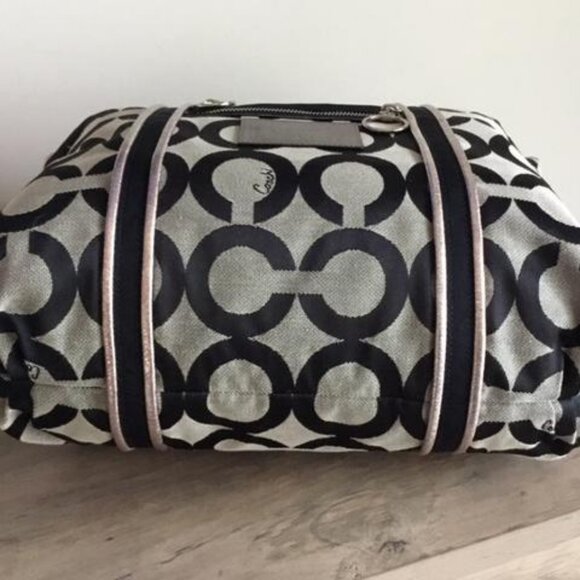 Coach Poppy Optic Op Art Glam Signature Tote Bag Black Grey Silver #13826 - Picture 7 of 12